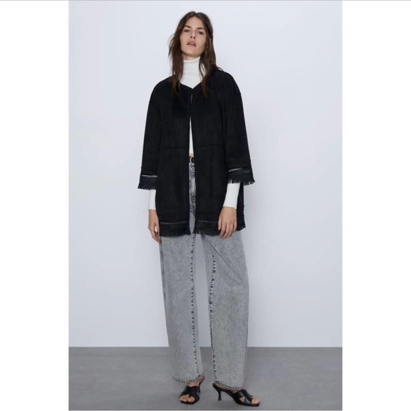 NWT Zara Faux Suede Fringe coat Size Small - Picture 4 of 8